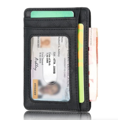 Men’s Slim Leather Wallet – RFID Blocking Credit Card Holder with ID Window & Money Pocket (PU, USA Style)