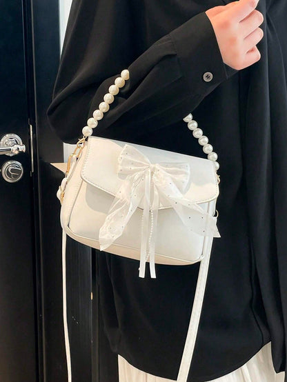 Women’s Bowknot Lace Pearl Handbag – Fashion Shoulder Crossbody Bag