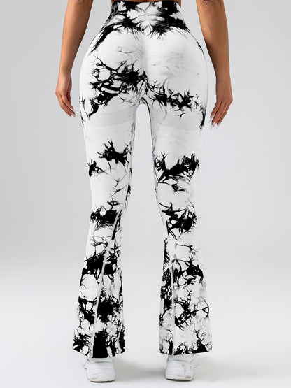 2 Pack Tie Dyed High Waisted Flared Butt-lifting Fitness Sports Women's Yoga Bell-bottom Pants