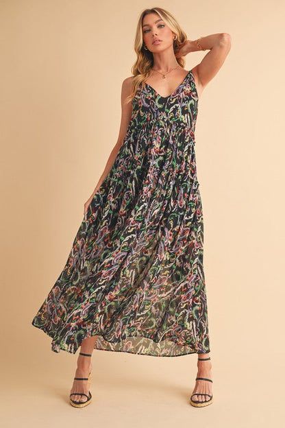 Aemi + Co Printed V-Neck Frill Tiered Cami Dress