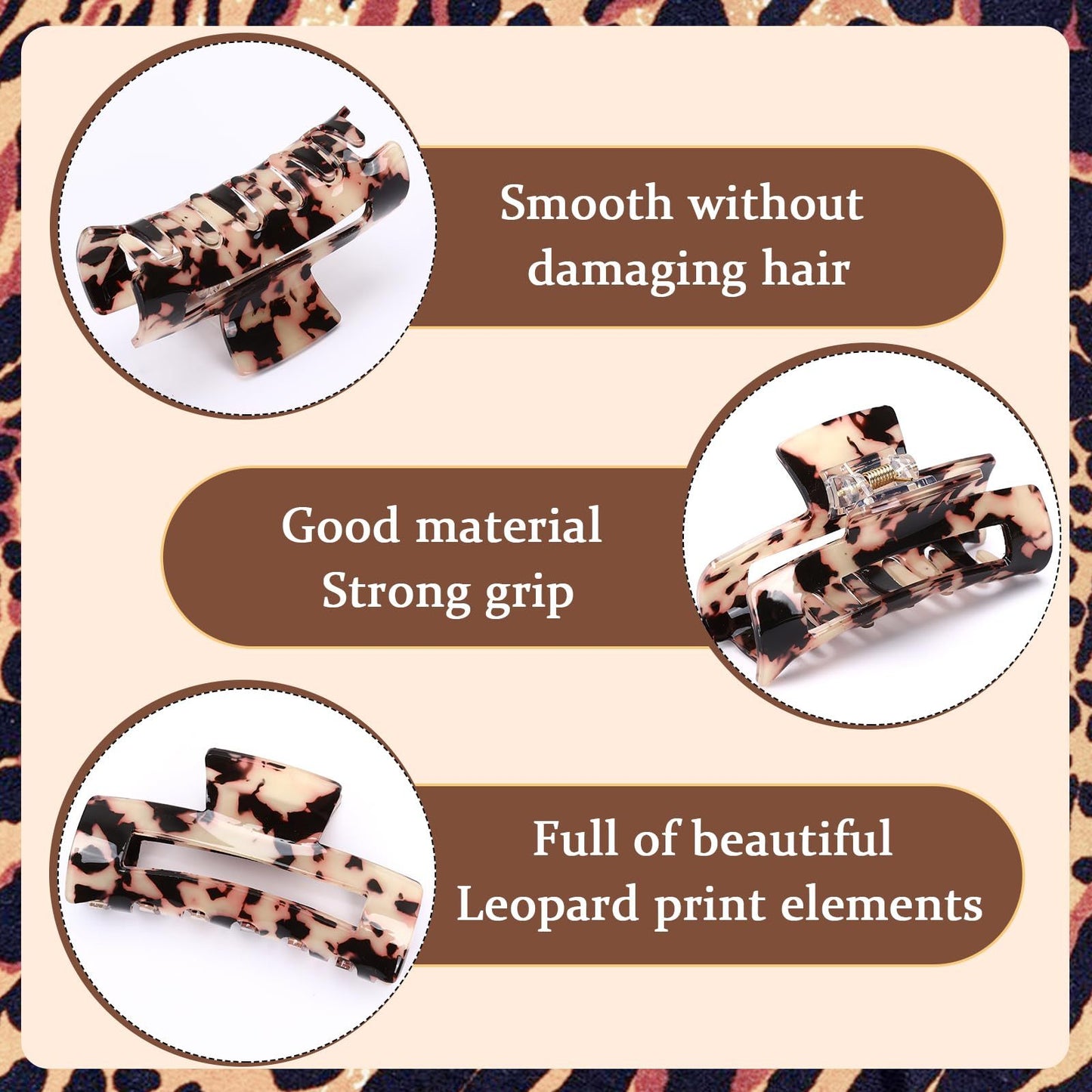 4Pcs Tortoise Hair Claw Clips