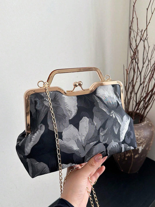 Retro Small Square Handbag – Crossbody Cheongsam Style Lip Clip Bag