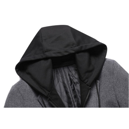 Men's Casual Woolen Coat Mid-length Detachable Hat Jacket