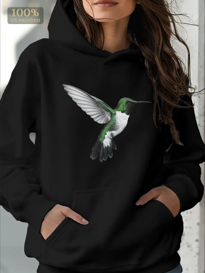Women's Casual Hoodie With Geometric Hummingbird Print