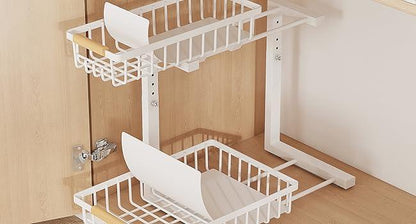 Metal Adjustable Height Two-Tier Drawer Kitchen Bathroom Under Sink Storage Rack