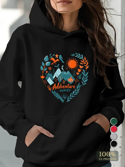 European And American Long Sleeved Loose Fitting Pullover Printed Women's Hooded Sweatshirt
