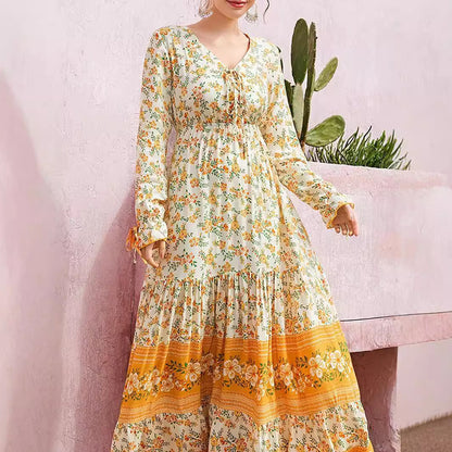 New Women's Long Sleeve Bohemian Dress Indian Ethnic Style