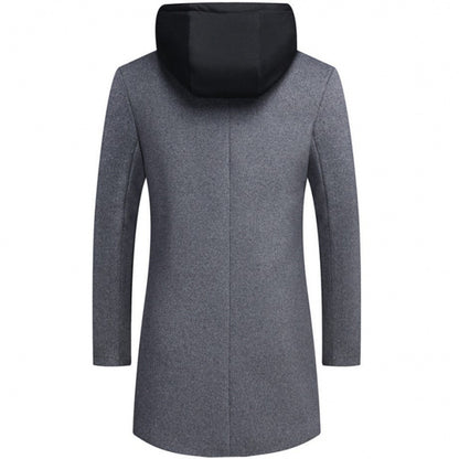 Men's Casual Woolen Coat Mid-length Detachable Hat Jacket
