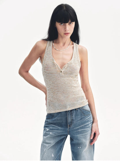 Meredelle Sequin Henley Vest