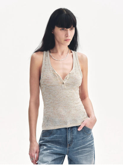 Meredelle Sequin Henley Vest