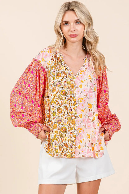 Mittoshop Mixed Patchwork Print Long Sleeve Blouse