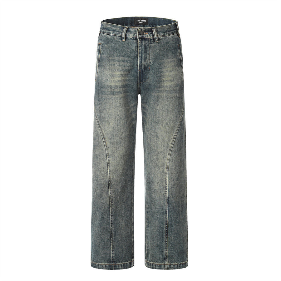 Washed Denim Straight-leg Trousers Men