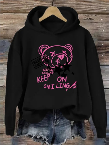 Women's Casual Hoodie With Rib-Knit Collar - Alphabet & Graphic Print