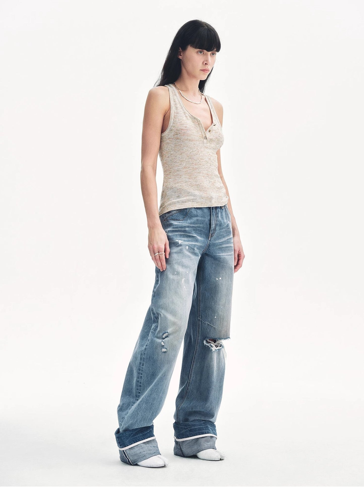 Meredelle Sequin Henley Vest