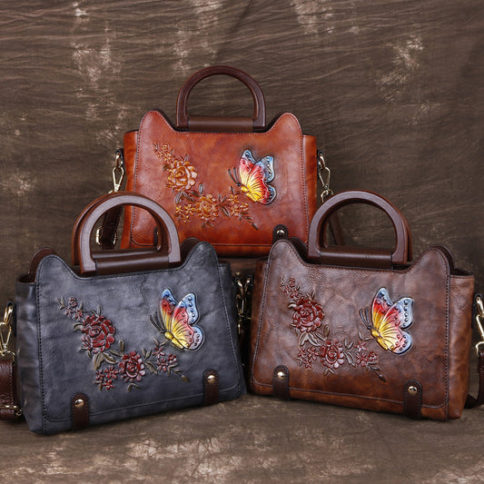 Embossed Leather Handbag – Single Shoulder Crossbody Bag