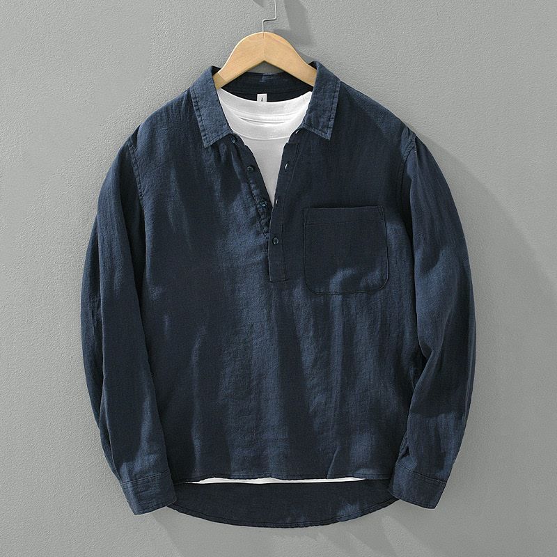 Japanese-style Retro Long Sleeve Linen Shirt Men's Pullover Square Collar