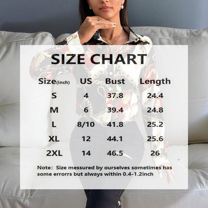 Women's Lapel Long Sleeve Shirt - Fitted Cut Intricate Print Button-Up Design Casual