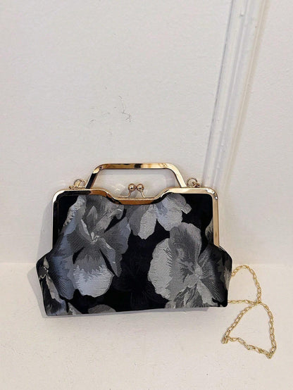 Retro Small Square Handbag – Crossbody Cheongsam Style Lip Clip Bag