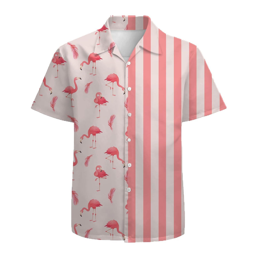 Men's Fashion Trend Stripes Short Sleeve Stand Collar Shirt