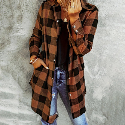 Women's Long Sleeve Plaid Print Button Front Casual Shirt