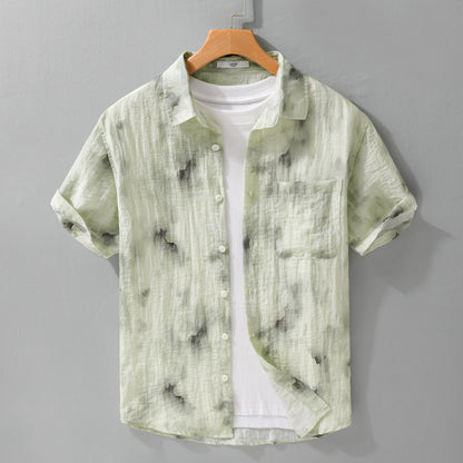 Summer Cool Linen Printed Simple Short Sleeve Shirt