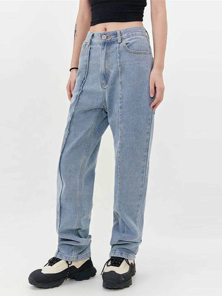 Women’s Deconstructed Stitching Straight Jeans
