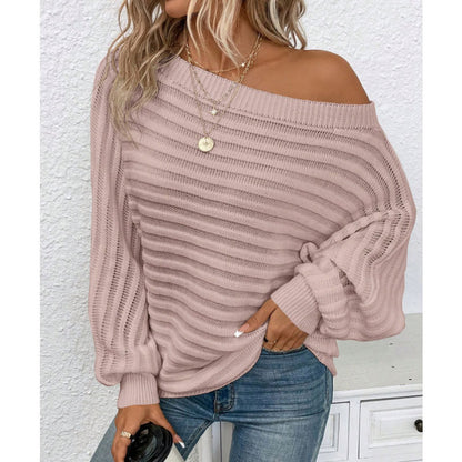 Women's Off Shoulder Sweater Batwing Sleeve Pullover Top Fall Casual Loose Knit Long Sleeve