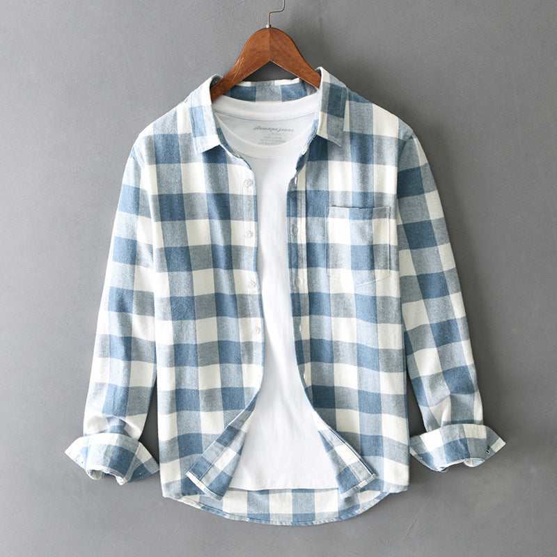 Long Sleeve Loose Plaid Lapel Casual Men's Shirt All-match Simple Cardigan