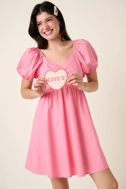 Mittoshop Sweetheart Puff Sleeve Smocked Mini Dress