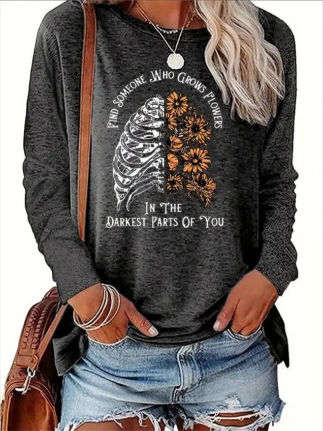 Women's Printed Long Sleeve Hoodless Sweatshirt
