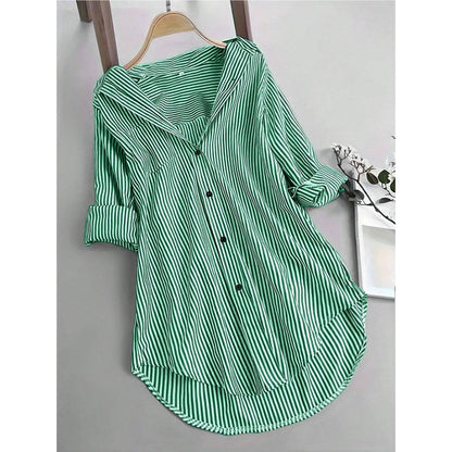 Women Oversized Button Down Striped Shirts
