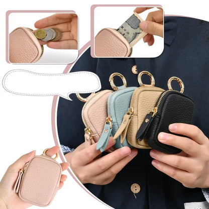 Women’s Leather Coin Purse – Mini Zipper Change Pouch Keychain Wallet