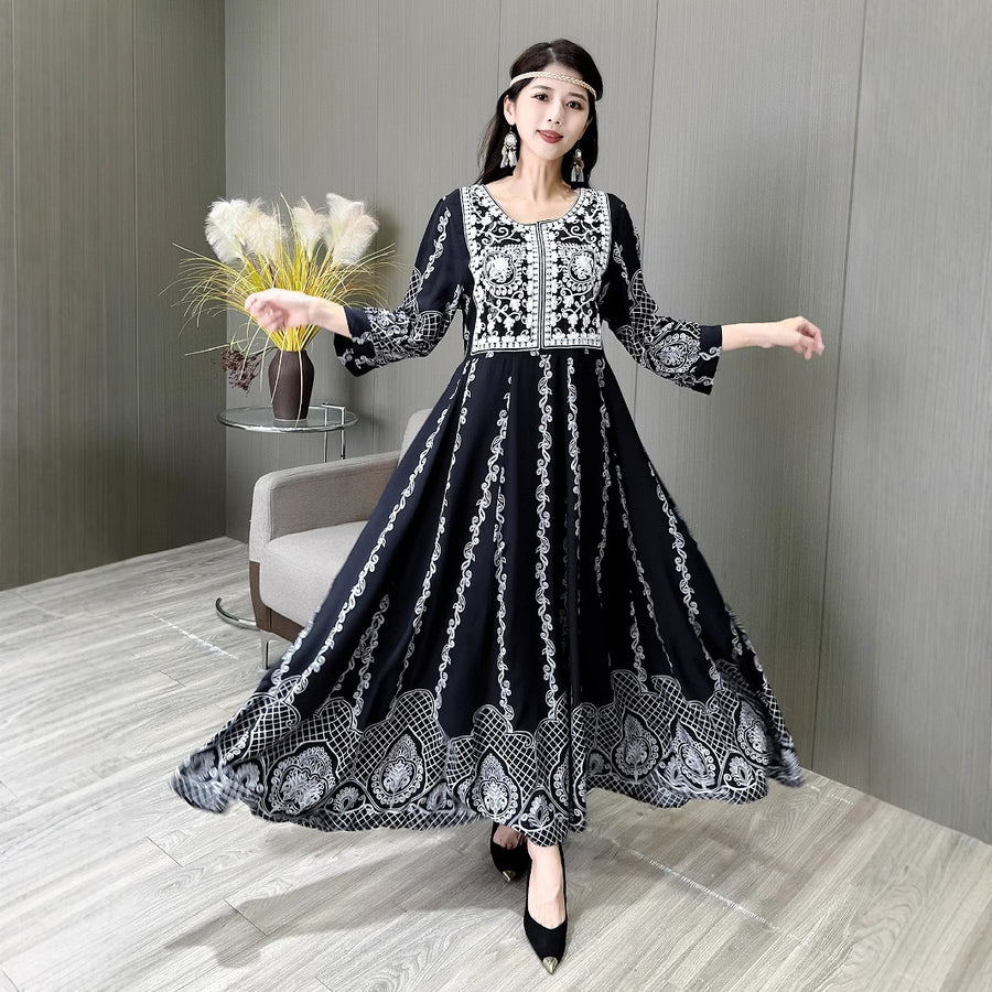 Ethnic Style Embroidered Large Swing Bohemian Style Dress Women