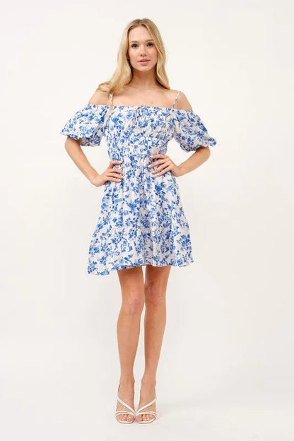 And The Why Off Shoulder Bubble Sleeve Dress