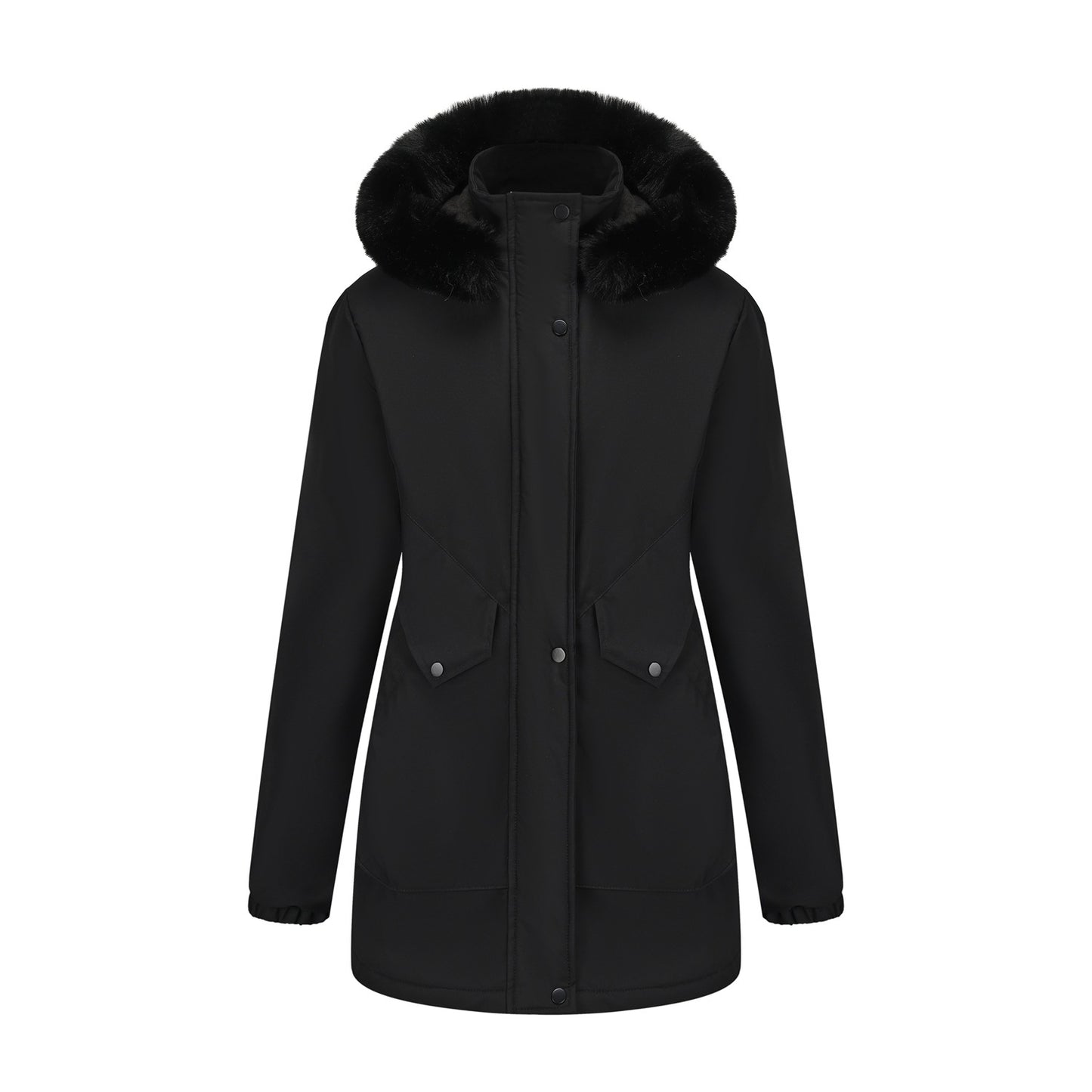 Women's Mid-length Big Fur Collar Cotton Coat Jacket