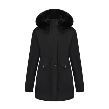Women's Mid-length Big Fur Collar Cotton Coat Jacket