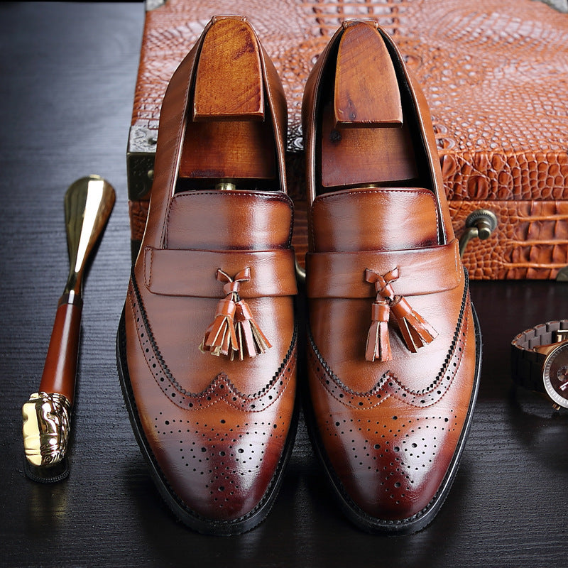 Men’s Fashion Brogue Leather Shoes – Fringed Design for Office & Party Wear