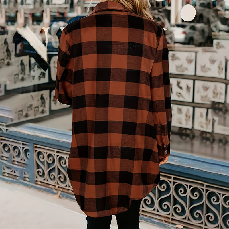 Women's Long Sleeve Plaid Print Button Front Casual Shirt