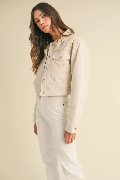 MABLE Embroidered Quilted Cropped Jacket
