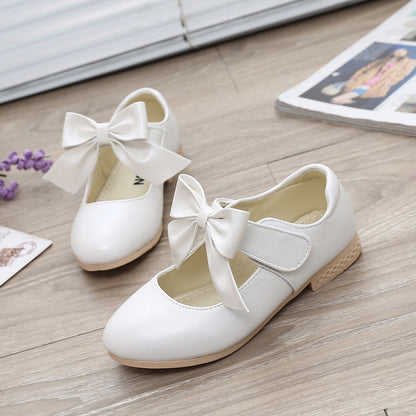 Girls’ White Leather Shoes – Bowknot Princess Dress Shoes for Children