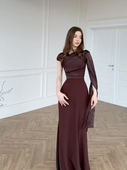 Elegant Single Long Sleeve Slim Satin Dress