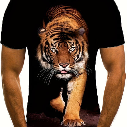 3D Tiger Printed Men's Fashionable Short Sleeved Round Neck T-shirt