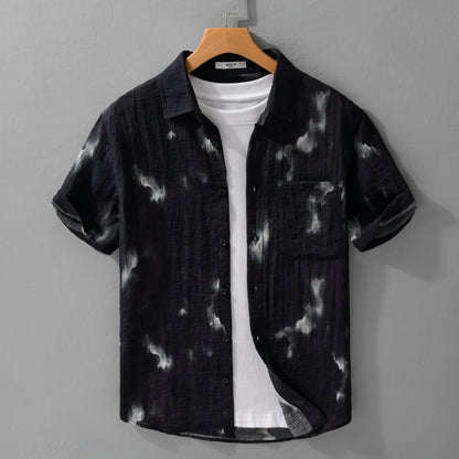Summer Cool Linen Printed Simple Short Sleeve Shirt