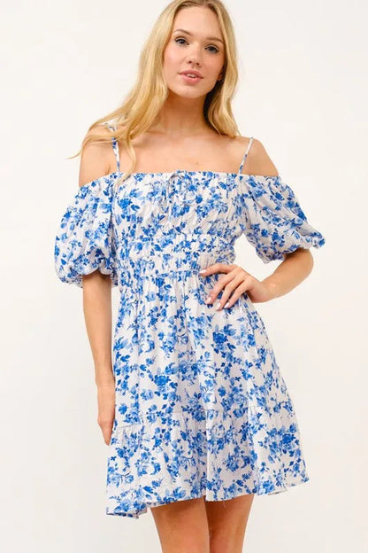 And The Why Off Shoulder Bubble Sleeve Dress