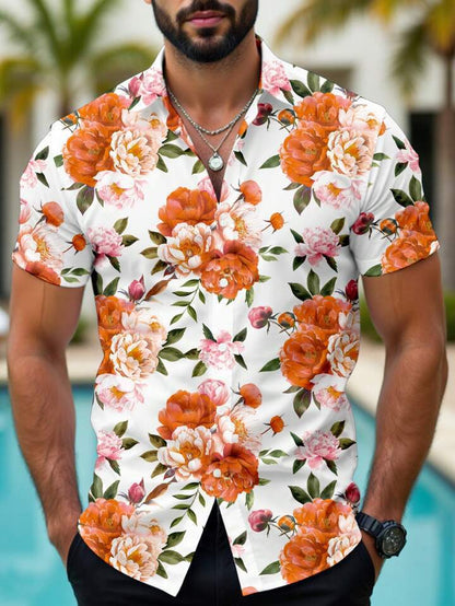 Hawaiian Tropical Floral 3d Printed Casual Men's Short Sleeve Shirt