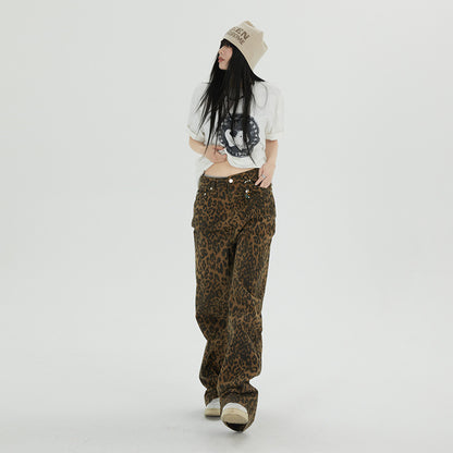 Women’s Leopard Print Wide Leg Jeans