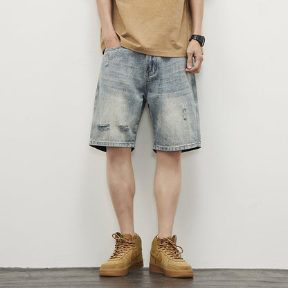 Men's Straight Ripped Denim Shorts