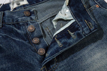 Washing Hole Denim Straight-leg Pants Men