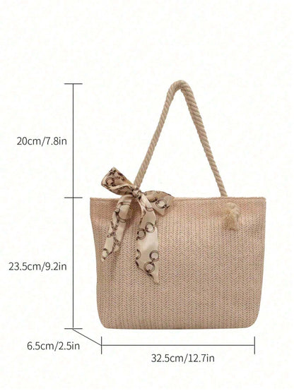 Women’s Large-Capacity Tote Bag – Straw Casual One-Shoulder Underarm Handbag