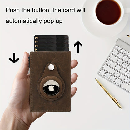 Men’s Tri-Fold Wallet with AirTag Card Slot – RFID Blocking Smart Pop-up Credit Card Holder